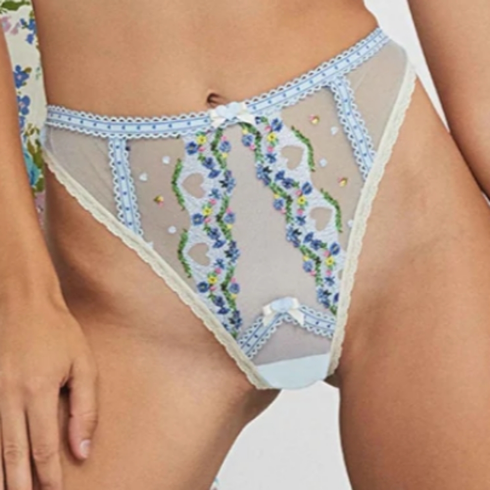 NWT Love & Lemons Midsummer Heart Embroidered High Waisted Thong / RARE!